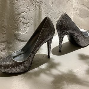 BCBGeneration Stiletto Heels, Size 71/2/37.5, Silver-smoke color